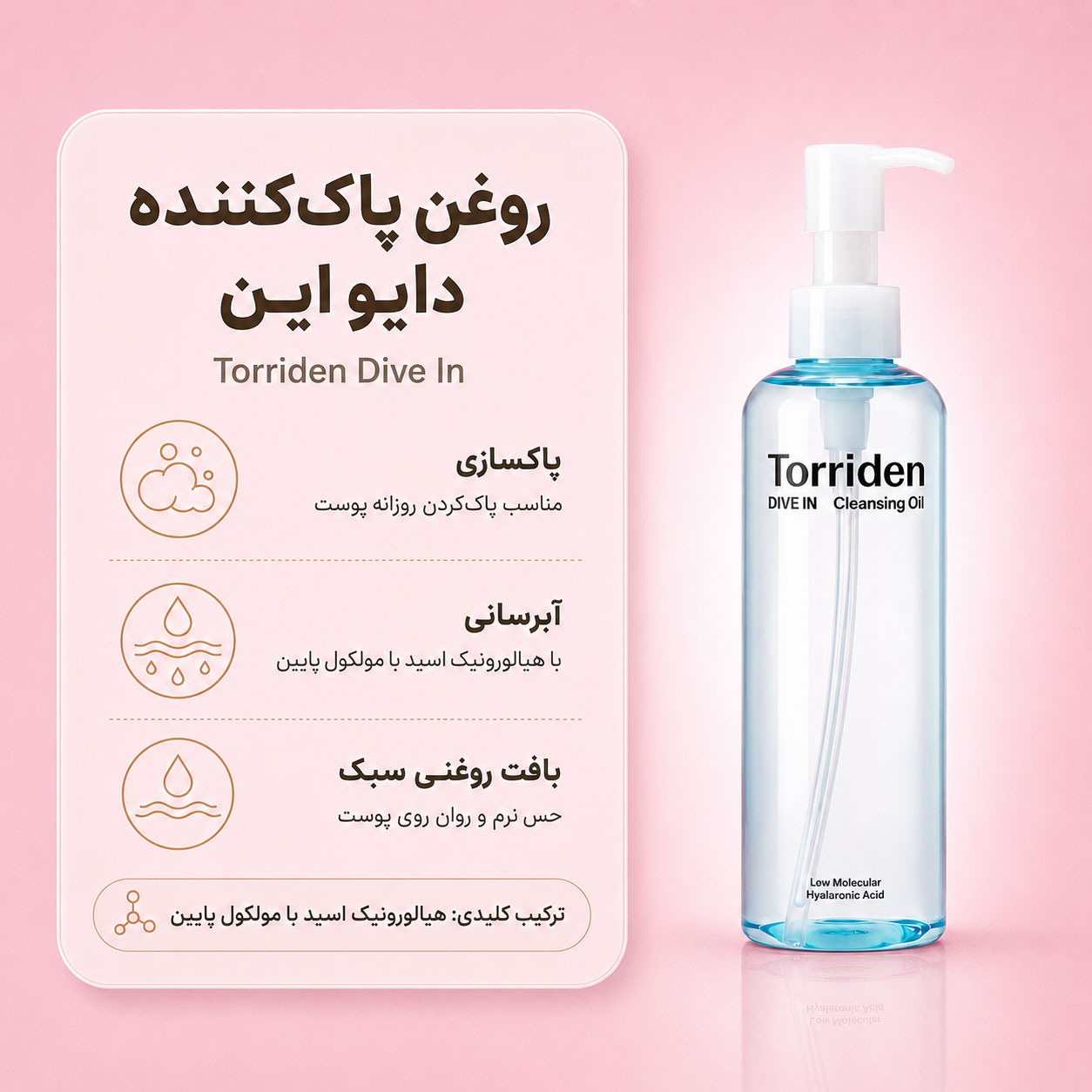 شوینده روغنی آبرسان هیالورونیک اسید توریدن DIVE-IN پاک کننده آرایش و منافذ 200 میلیلیتر
